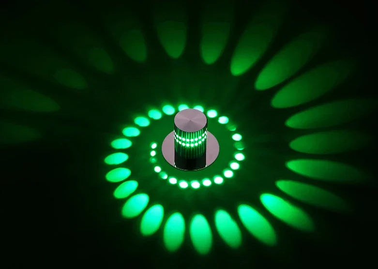 Colorful LED wall lights with a spiral design, featuring a wireless remote control for adjusting the vibrant color-changing display.