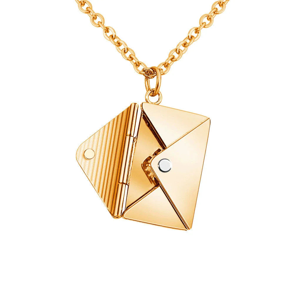 Elegant titanium steel envelope pendant necklace with adjustable chain, versatile for any occasion