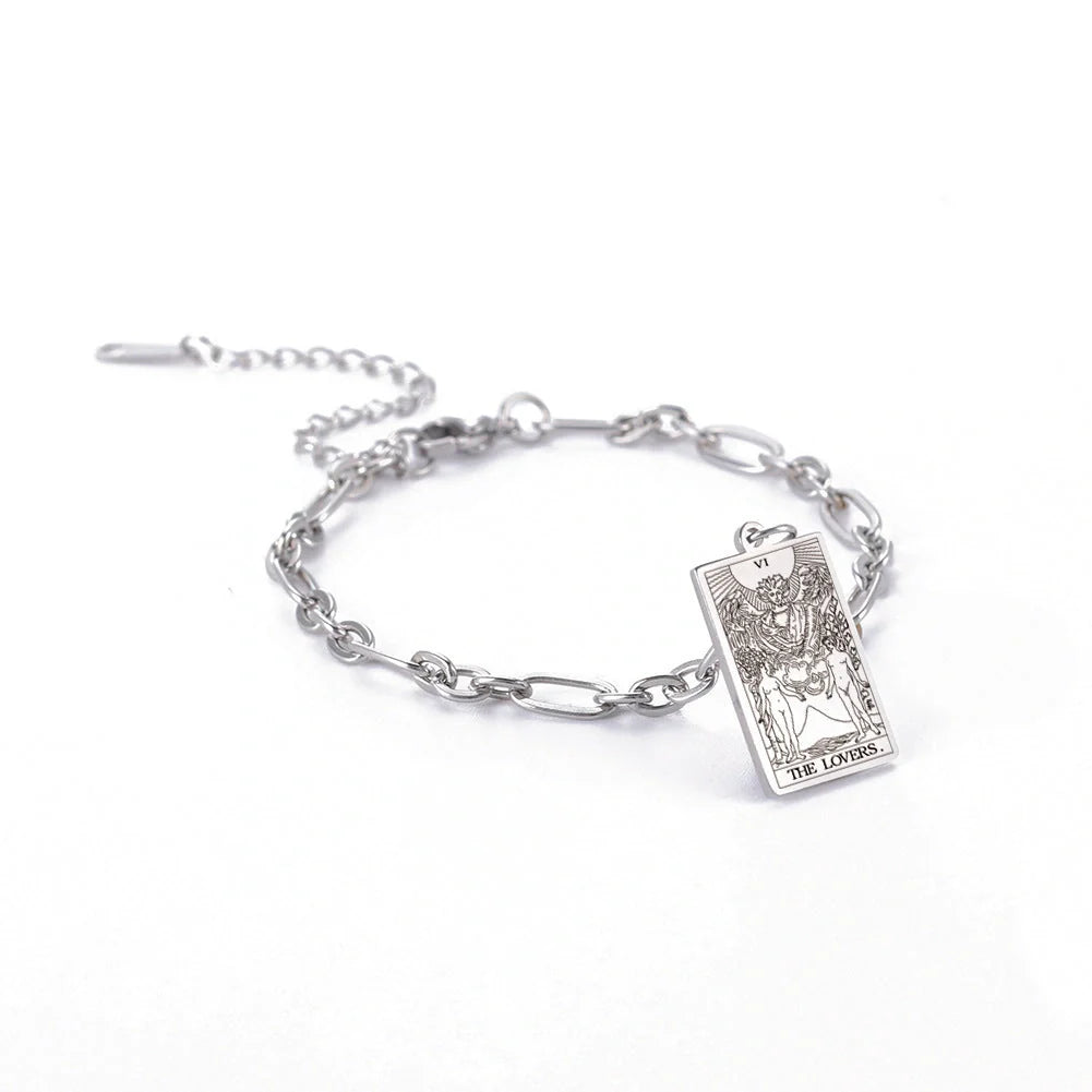 12 Tarot Card Series Fashion Trend Long Oval Link Chain Bracelet in gold and silver finishes