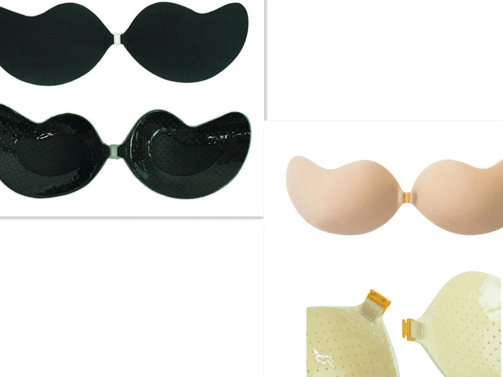 Lala Goddess Mango Cup deep V invisible bra in black and flesh colors