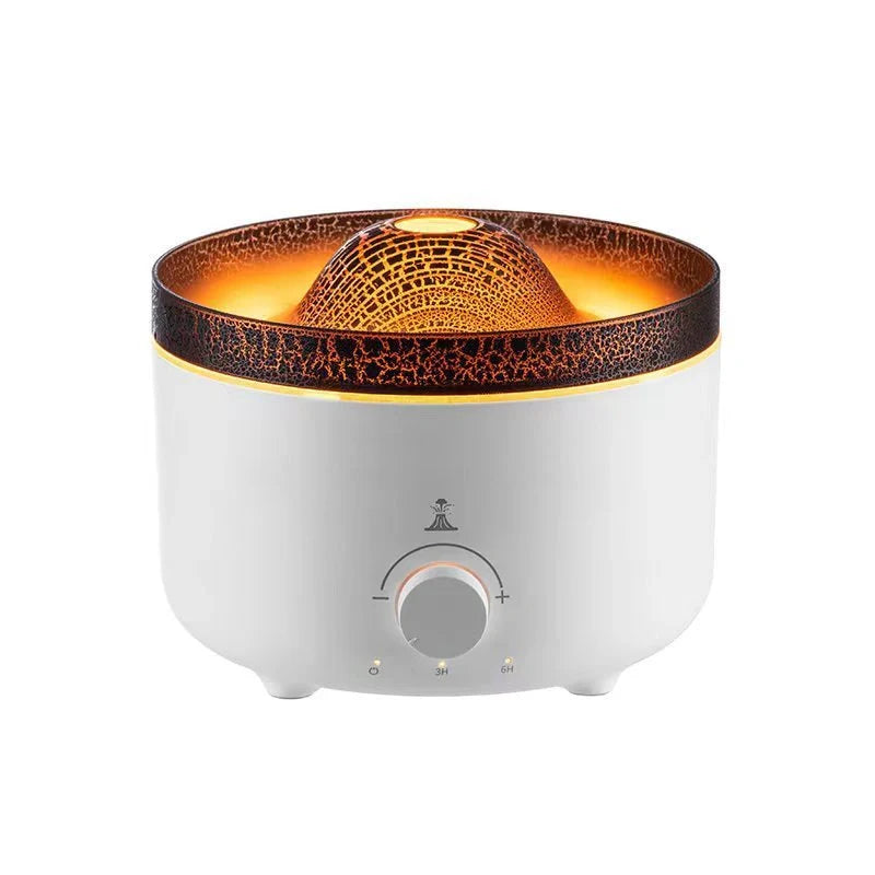 Small simulated flame volcano humidifier with aroma diffuser and remote control