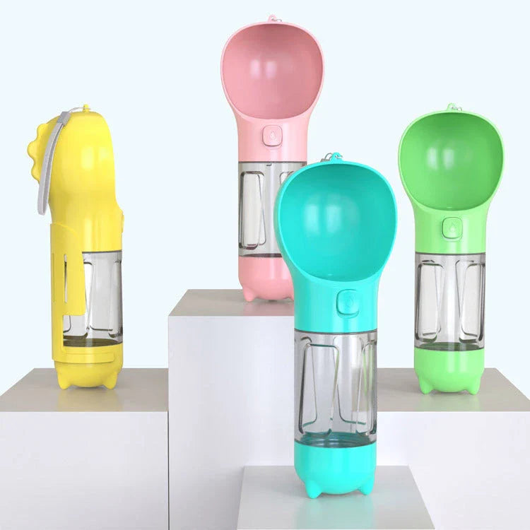 Versatile 3-in-1 Pet Water Bottle with Feeding Bowl and Waste Bag Storage