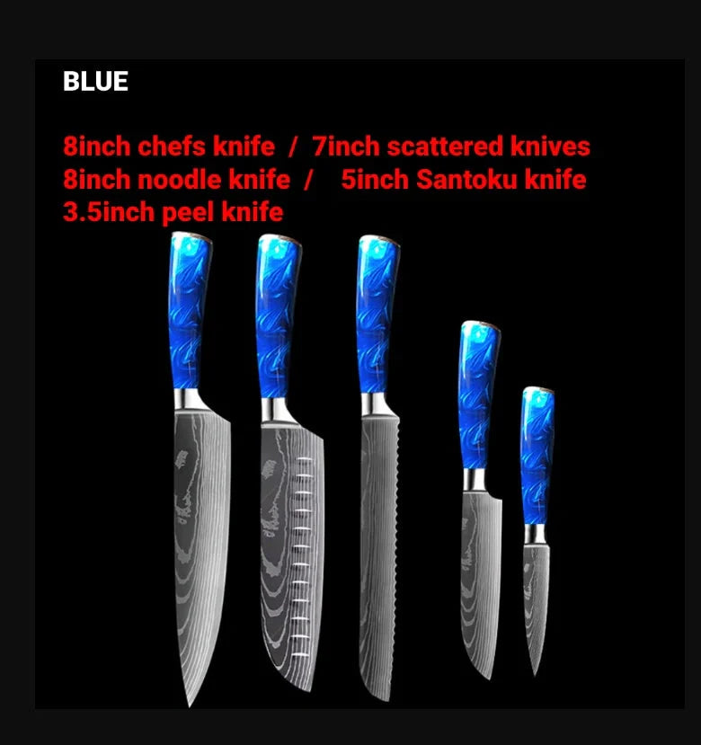 Premium 8-inch Chef Knife with elegant blue resin handle and stainless steel blade