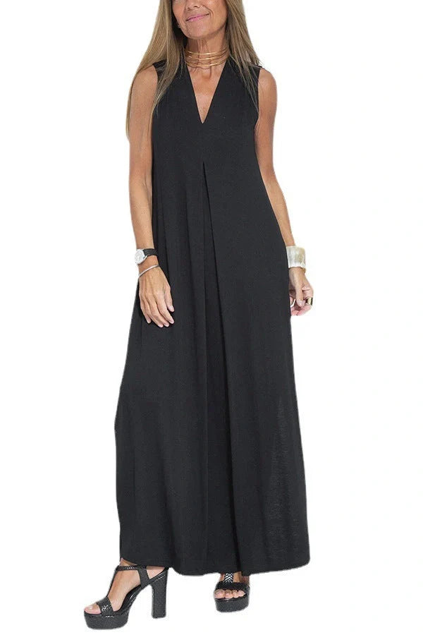 Stylish Women's V-neck Sleeveless Dress with Long Cardigan in various colors