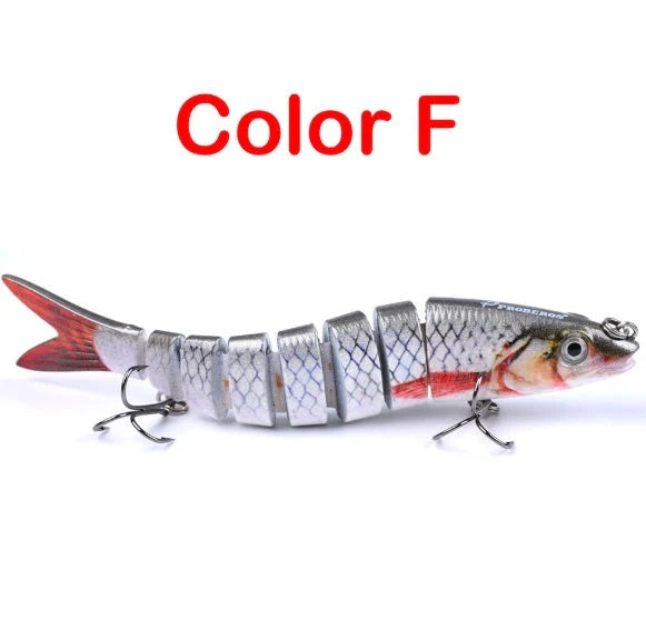 Multi-jointed pike fishing lure with light reflection and sound attraction features