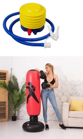 Premium inflatable freestanding boxing punch bag with durable PVC construction, reinforced double-cap seal, and large suction chassis for stable home workouts.