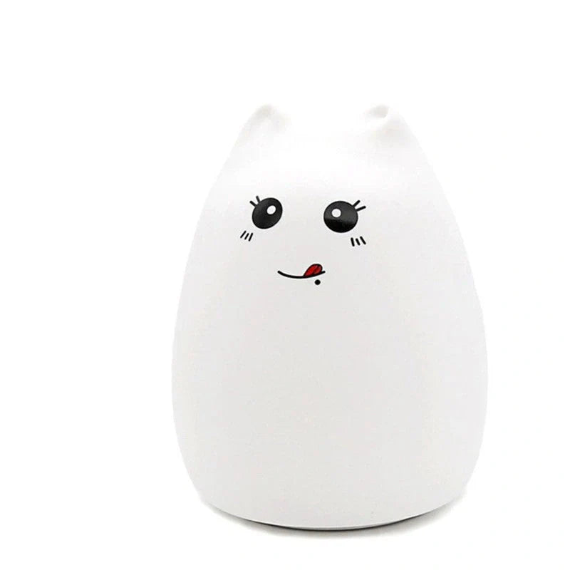 Adorable cat design silicone touch sensor LED night light for children with colour-changing feature
