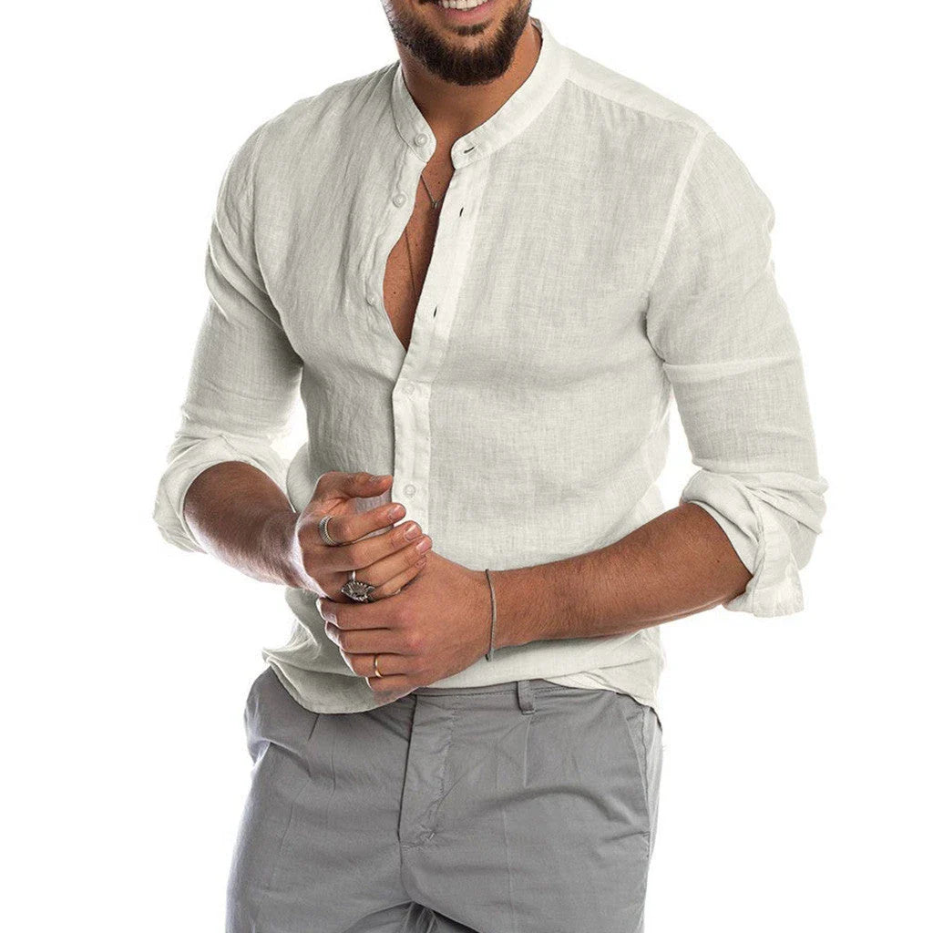 Versatile linen blend men's shirt in various colors and sizes, featuring a classic button-down design for comfortable and stylish wear.