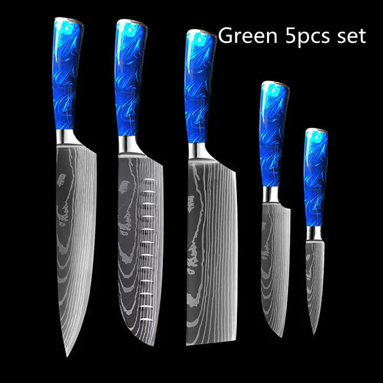 Premium 8-inch Chef Knife with elegant blue resin handle and stainless steel blade