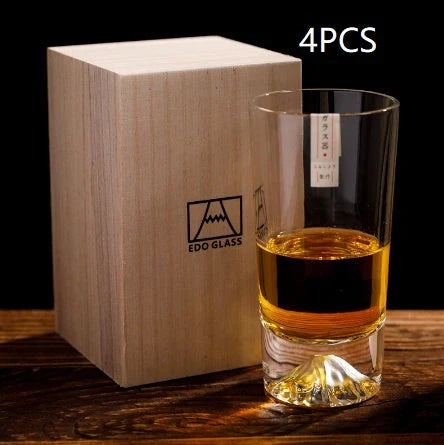 Japanese Mount Whiskey Glass in crystal glass with two style options
