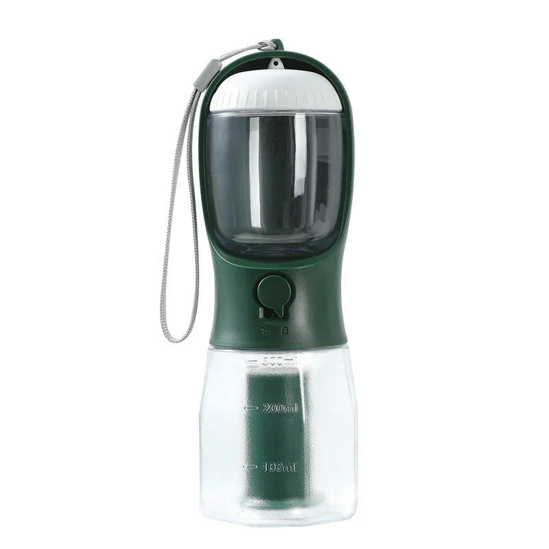 A 3-in-1 pet travel set featuring a water dispenser, food container, and waste bag holder in various color options