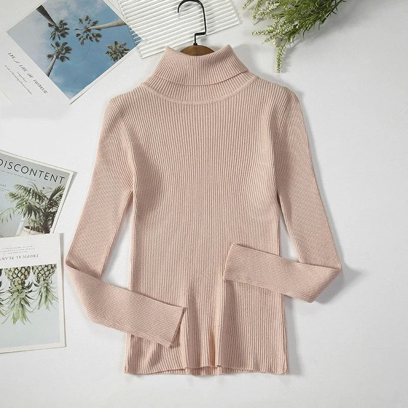 Solid Colour Pit Strip Knit Pullover Turtleneck Sweater in various colours