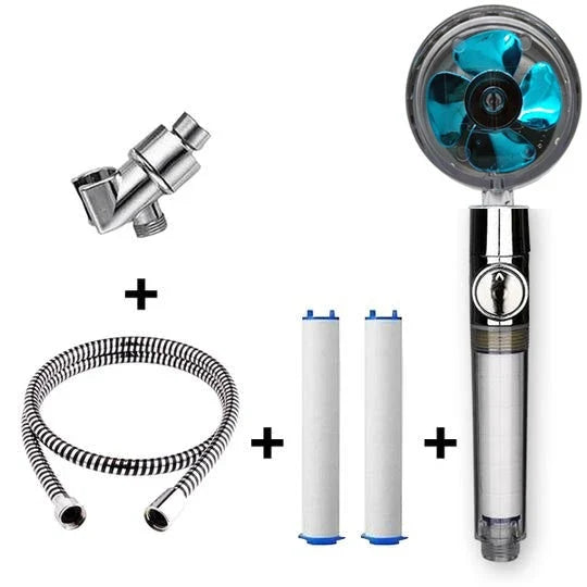 A high-pressure shower head with a stop button, cotton filter, and powerful water pressure for a luxurious bathing experience.
