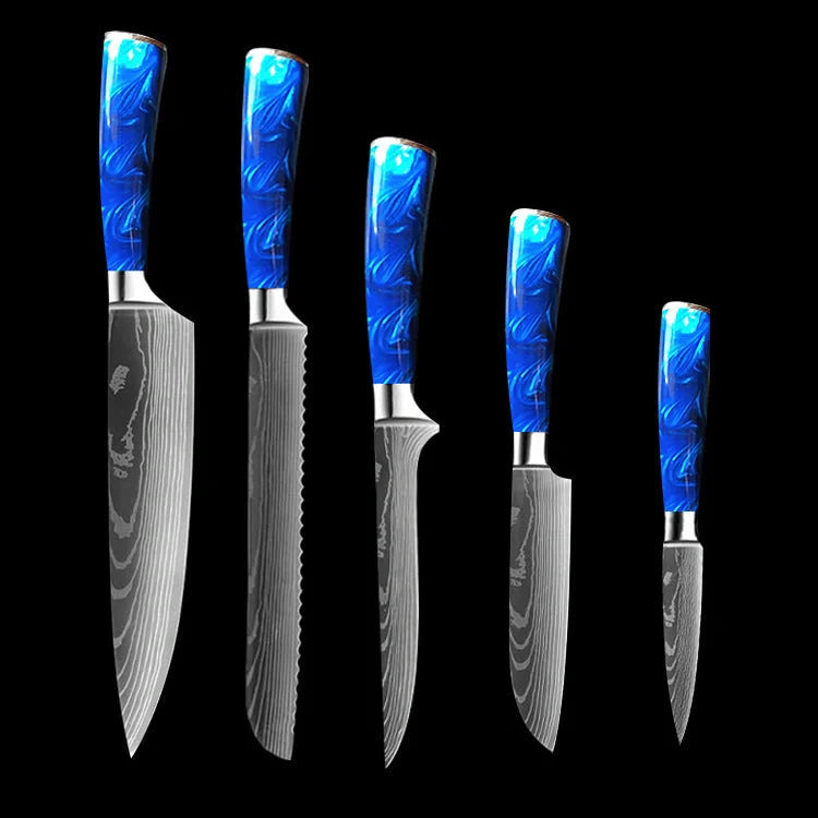 Premium 8-inch Chef Knife with elegant blue resin handle and stainless steel blade