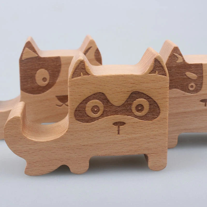 Custom beech wood lazy phone holder with personal lettering for desk organisation