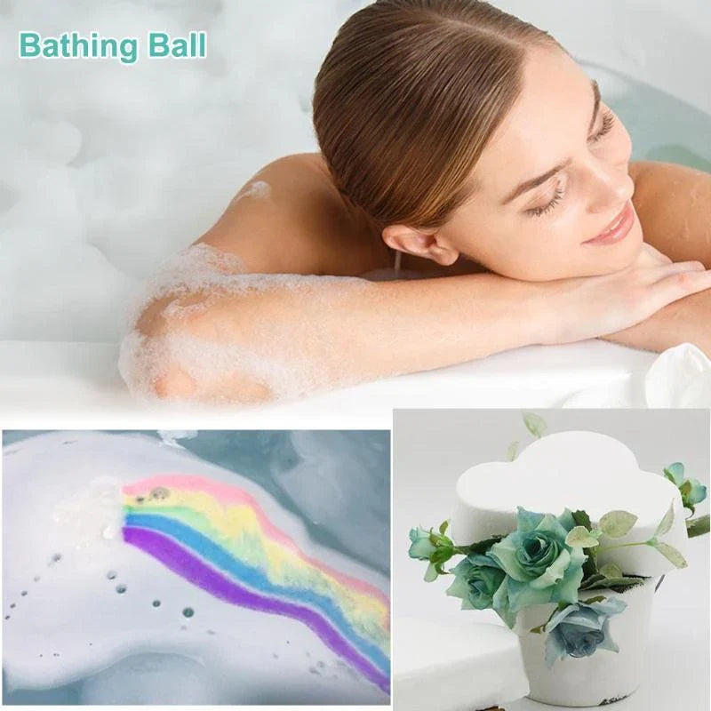 Aromatherapy bath bombs with essential oils, cloud-shaped fizzy balls for a soothing, moisturizing and exfoliating bath time experience