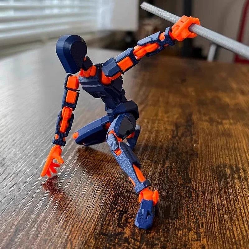 Poseable 3D-printed transforming robot action figure toy in various bright colors
