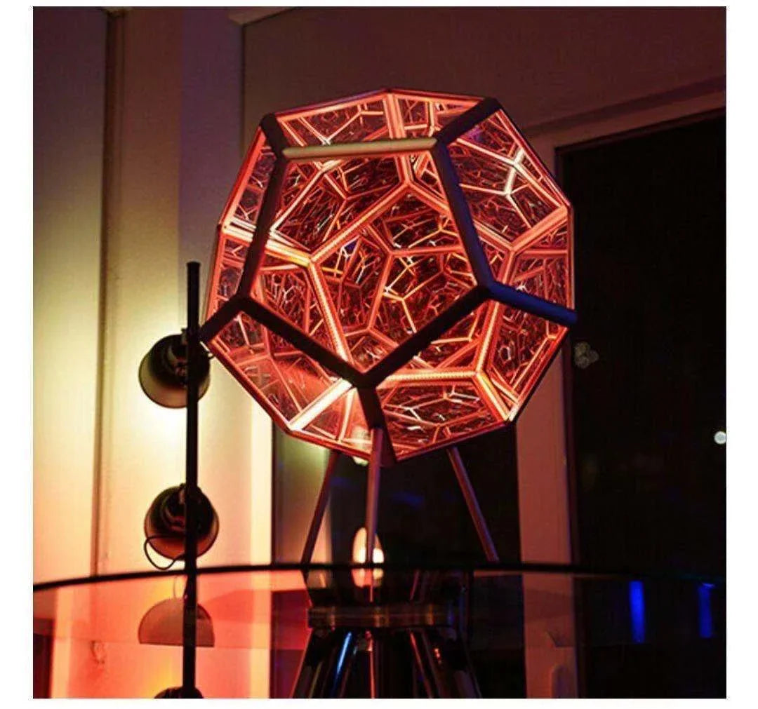 Elegant geometric colour-changing decorative lamp with glass and anodized aluminium construction