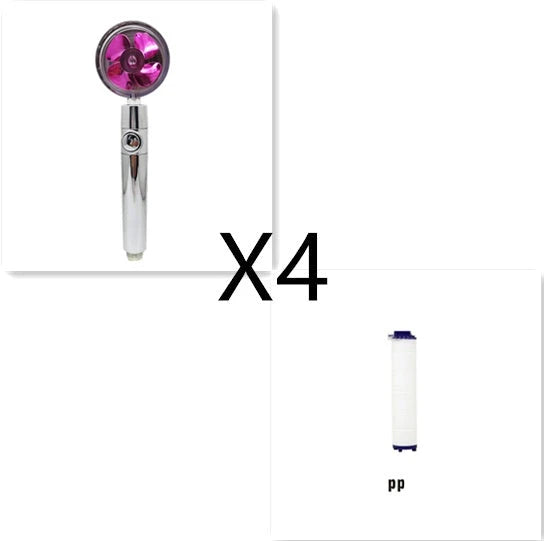 360-degree rotating high-pressure shower head with built-in fan and adjustable water spray