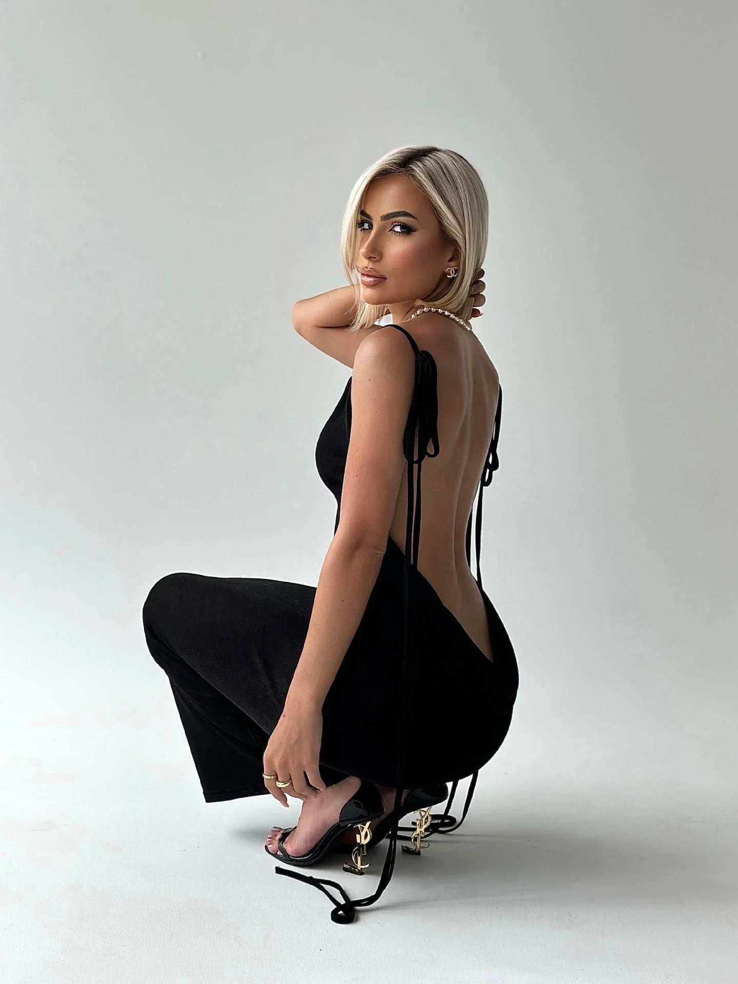 Elegant Backless Lace-up Long Dress in various colours for summer events