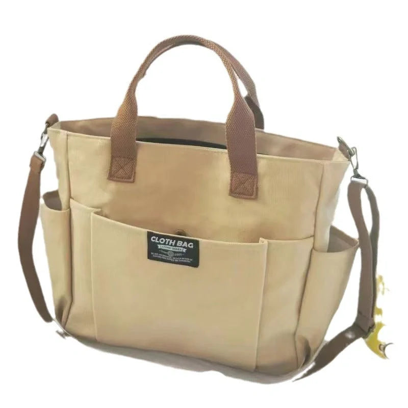 Stylish Spacious Canvas Shoulder Bag for daily commute in khaki, black, beige, and black corduroy style