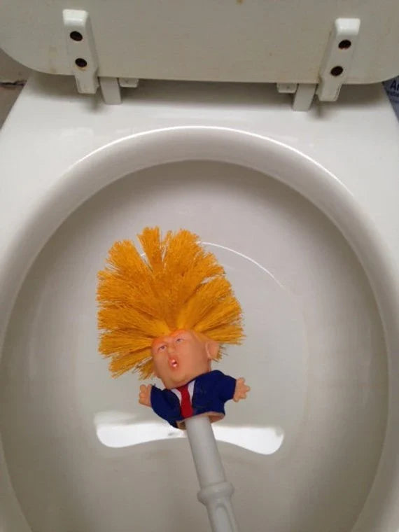 Hilarious Trump-themed toilet brush with bright yellow color and distinctive design