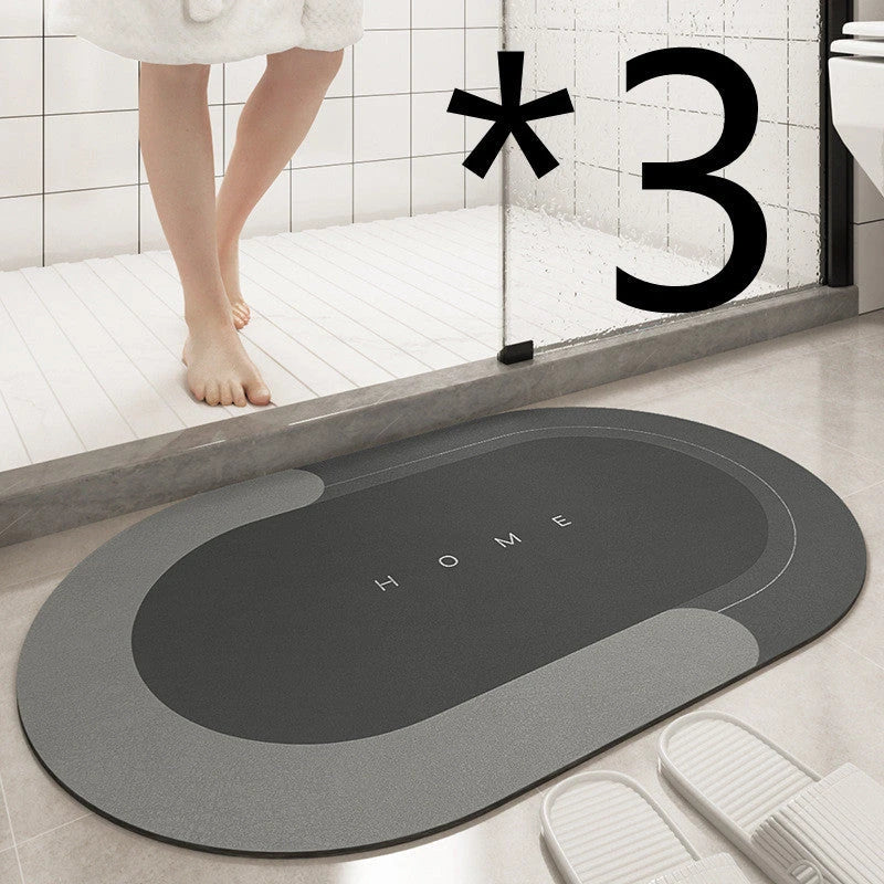 Plush, machine-woven bathroom mat with non-slip surface, available in rectangle and oval shapes in a variety of colours.