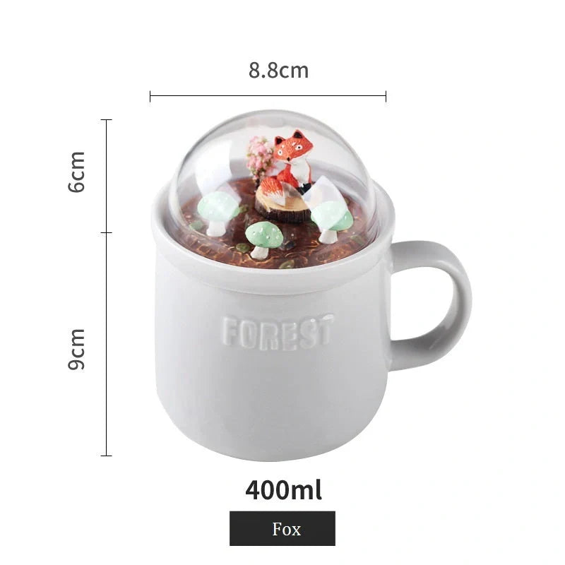 Micro Landscape Milk Cup with embossed letters and colourful glaze in fox, rabbit, squirrel, and fawn designs