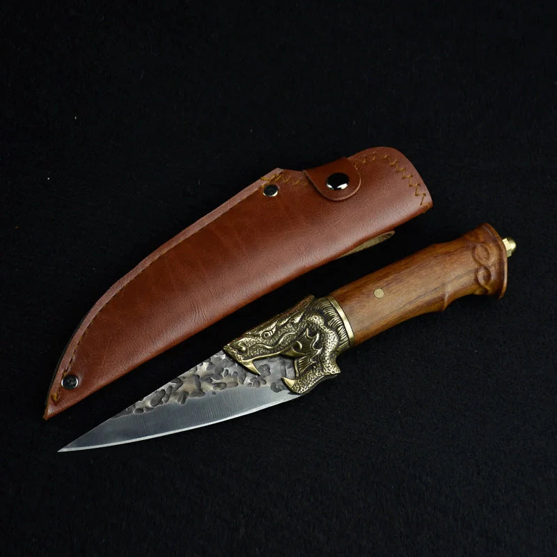 Hand-forged slicing knife with rosewood handle and pure copper guard