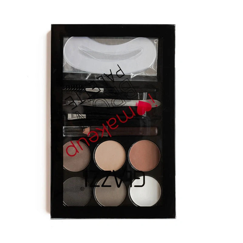 GLAZZI Natural Brown Eyebrow Powder Palette with brush and stencils