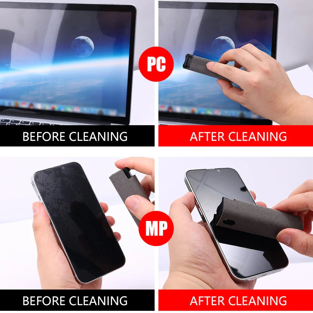 All-in-One Portable Screen Cleaner with Microfiber Wipe and Refillable Cleaning Solution