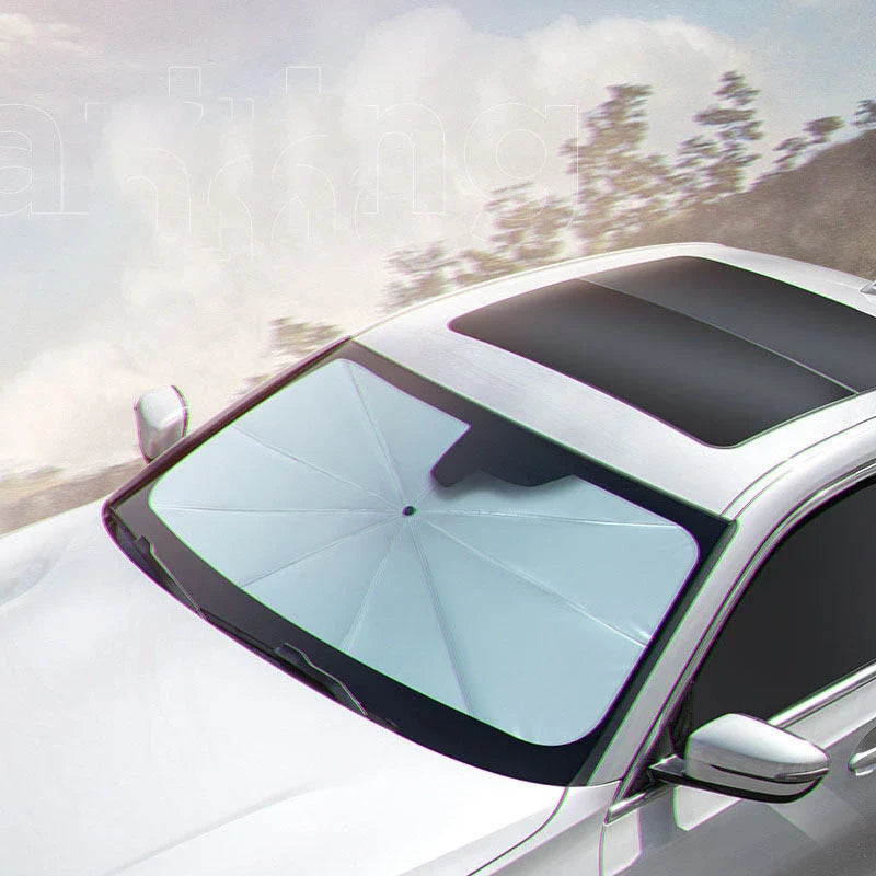 Compact and portable car sunshade with telescopic mechanism and full windshield coverage