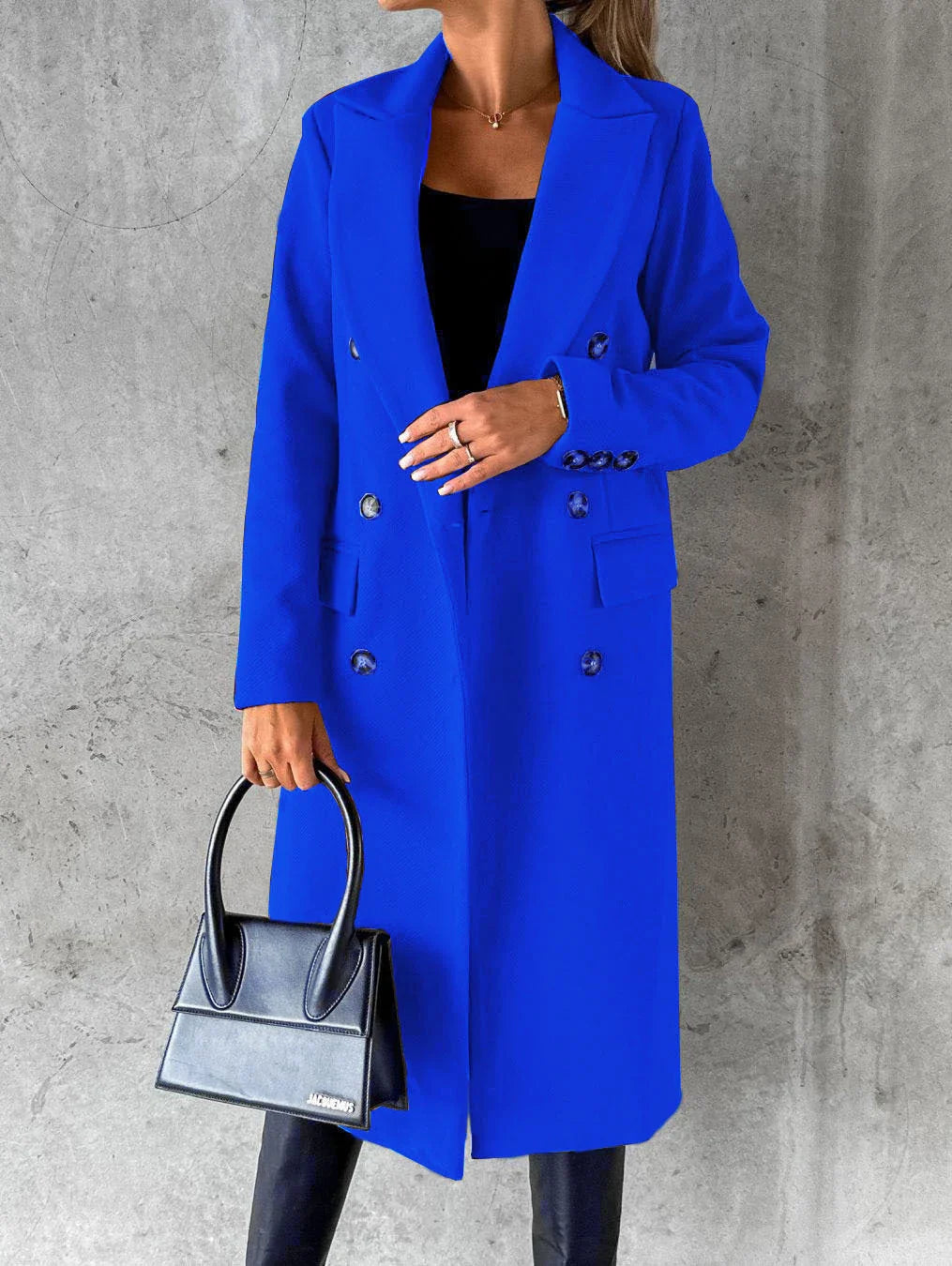 Women's long polyester winter coat in various colors including light grey, black, khaki, army green, and more