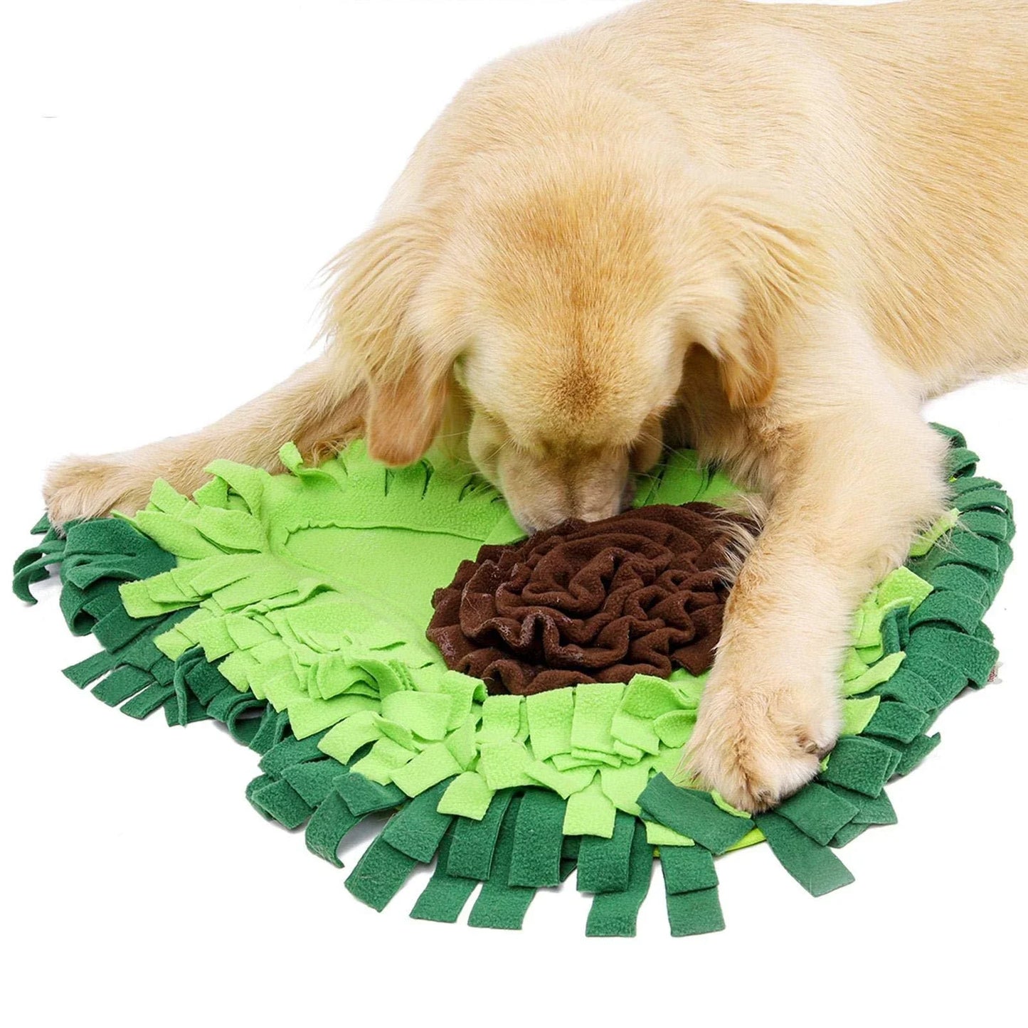 An interactive snuffle mat puzzle toy for dogs, designed to stimulate natural foraging behavior and relieve boredom