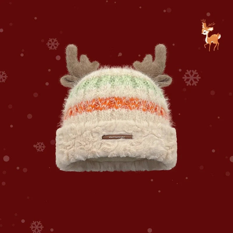 Christmas knitted deer antler hat in various colours for winter warmth