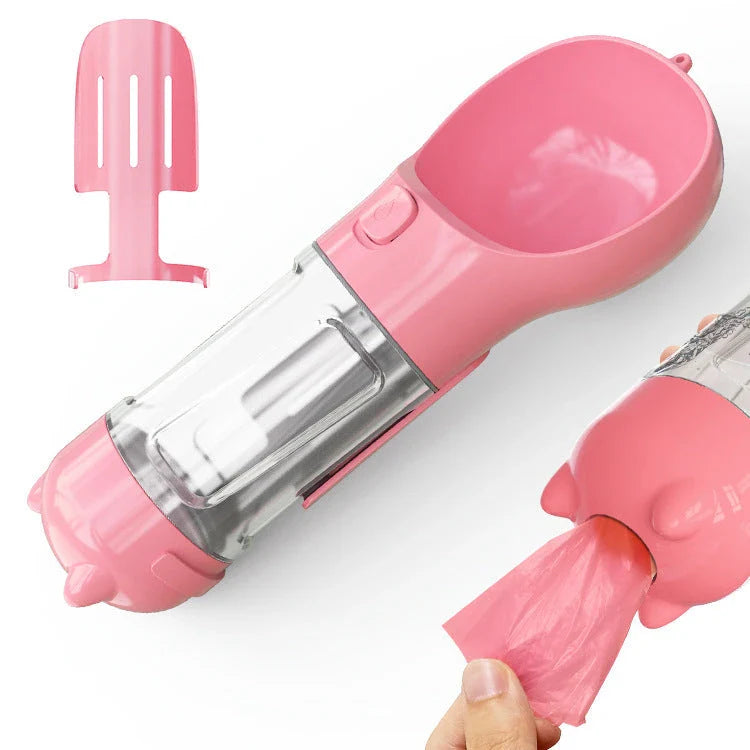 Versatile 3-in-1 Pet Water Bottle with Feeding Bowl and Waste Bag Storage