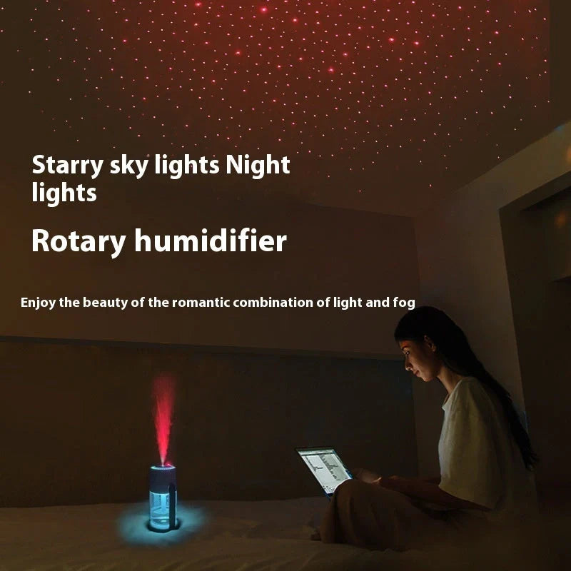 Stylish starry sky projection humidifier with LED light, creating a dreamy atmosphere while effectively enhancing indoor air quality
