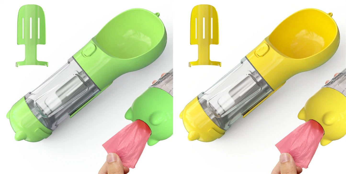 Versatile 3-in-1 Pet Water Bottle with Feeding Bowl and Waste Bag Storage