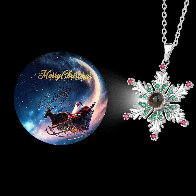 Elegant Snowflake Projection Necklace with Copper Chain and Festive Holiday Design