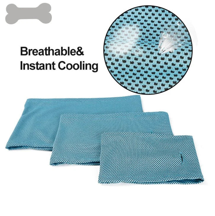 Blue instant cooling pet bandana for dogs, perfect for summer heatstroke prevention