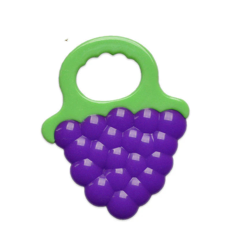 Soft silicone fruit-shaped teething toy for infants and toddlers to soothe sore gums during the teething process