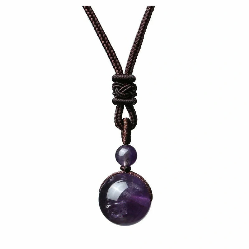 Stylish 16mm Natural Obsidian and Amethyst Pendant Necklace for Women and Men