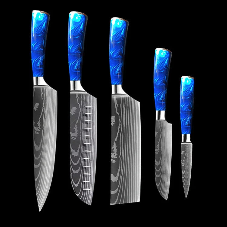 Premium 8-inch Chef Knife with elegant blue resin handle and stainless steel blade
