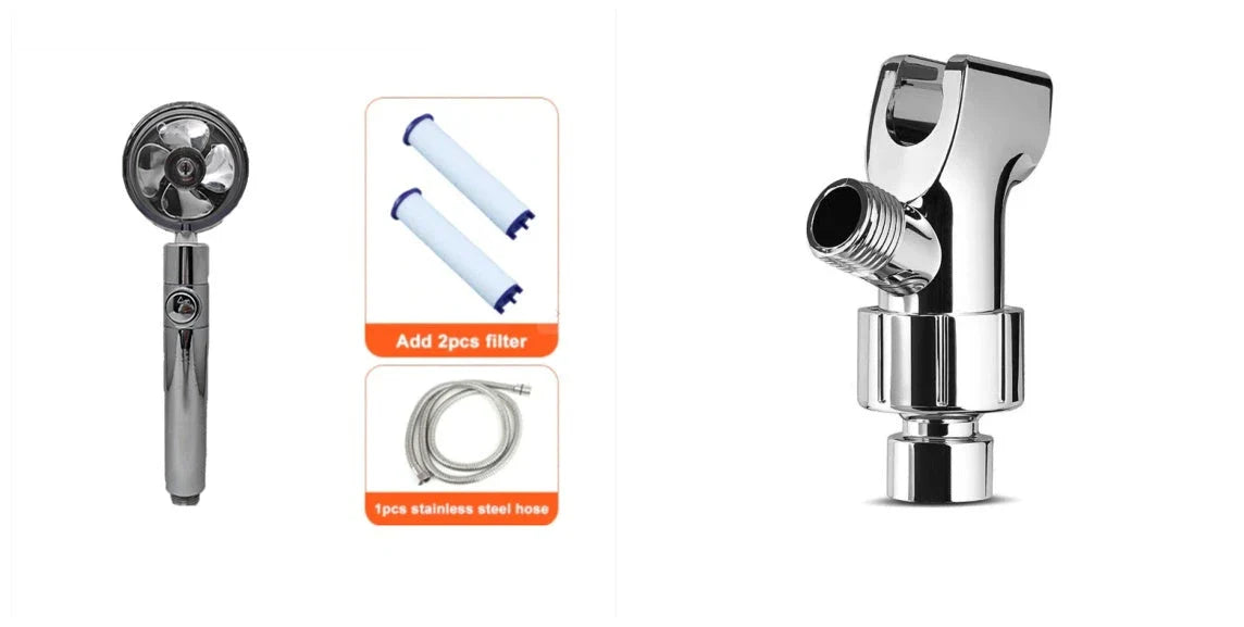 360-degree rotating high-pressure shower head with built-in fan and adjustable water spray