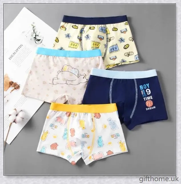 Boys' Flat Corner Fine Shuttle Cotton Underwear in various sizes and colours, featuring a sleek design and premium cotton construction.
