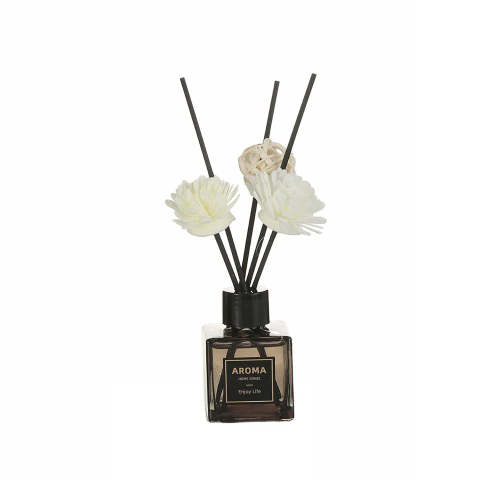 A luxurious jasmine reed diffuser set with a decorative plastic flower, designed to infuse your home with a captivating and calming fragrance.