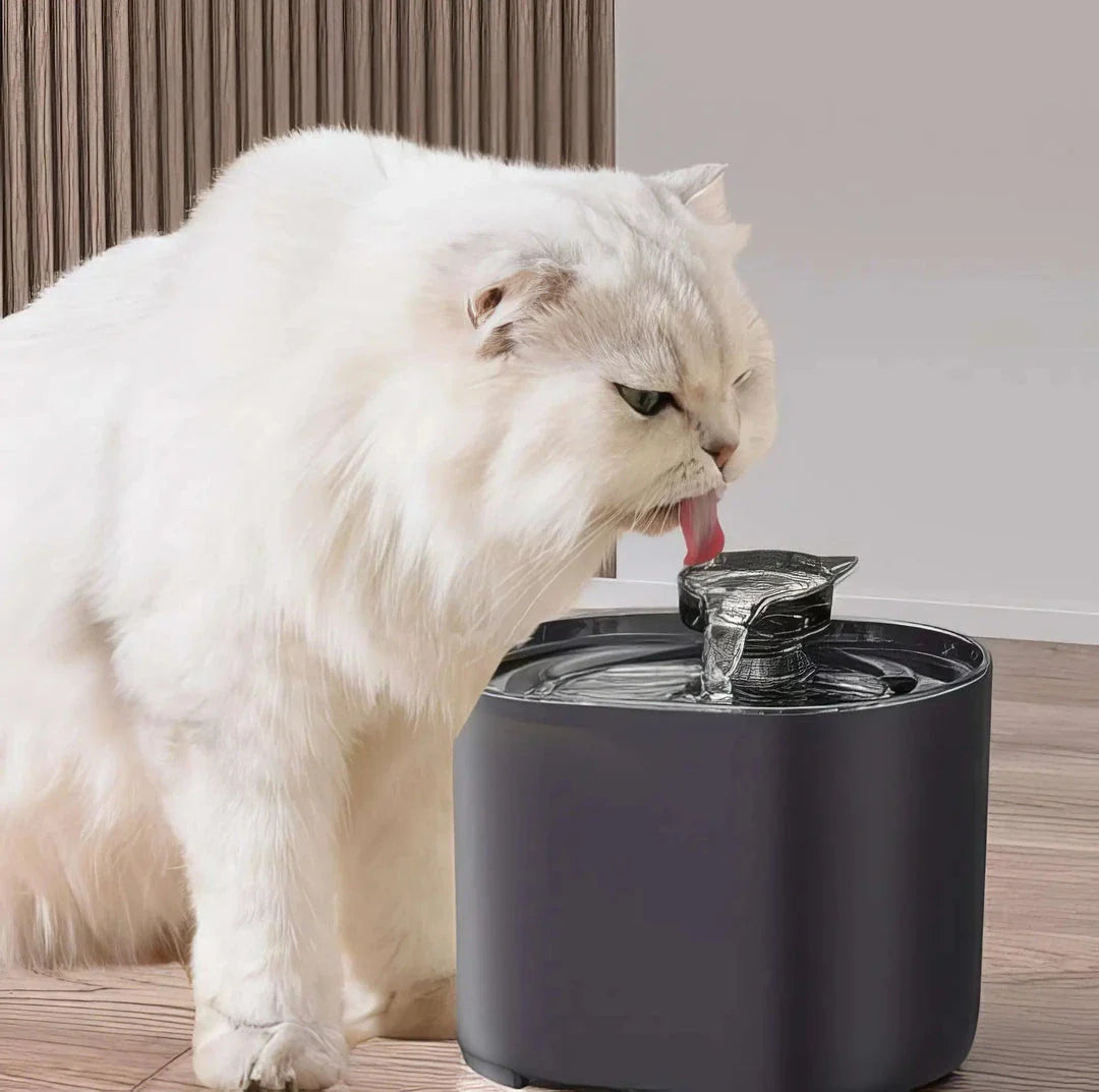 Automatic pet water fountain with 2.2L capacity, providing clean and hygienic drinking water for cats, dogs, and other pets