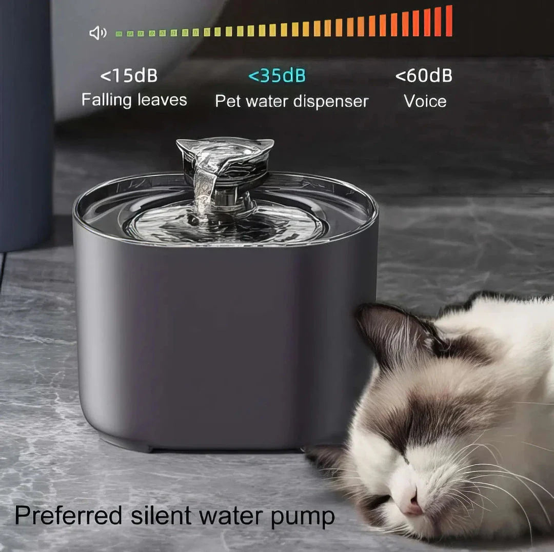 Automatic pet water fountain with 2.2L capacity, providing clean and hygienic drinking water for cats, dogs, and other pets