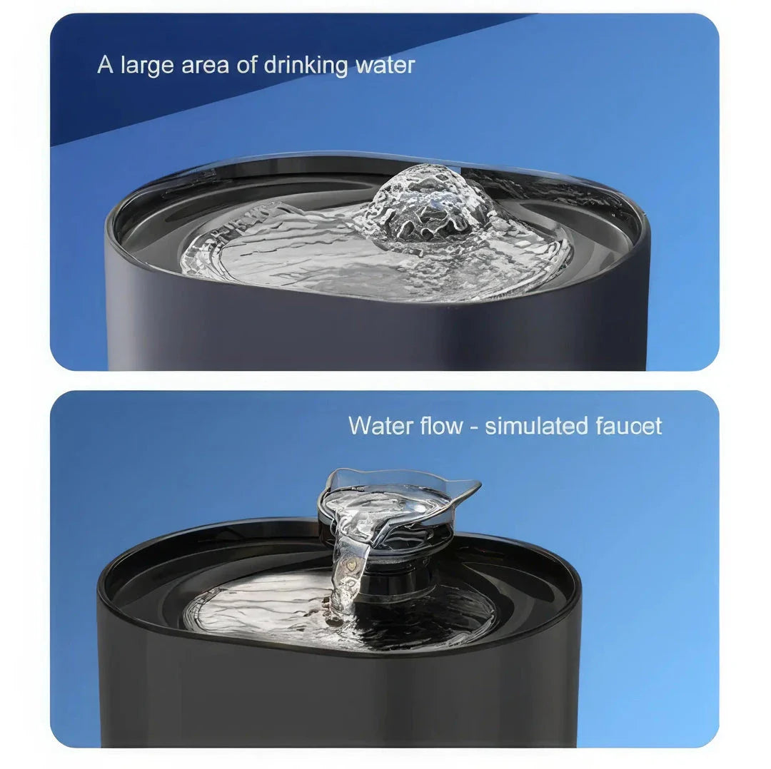 Automatic pet water fountain with 2.2L capacity, providing clean and hygienic drinking water for cats, dogs, and other pets