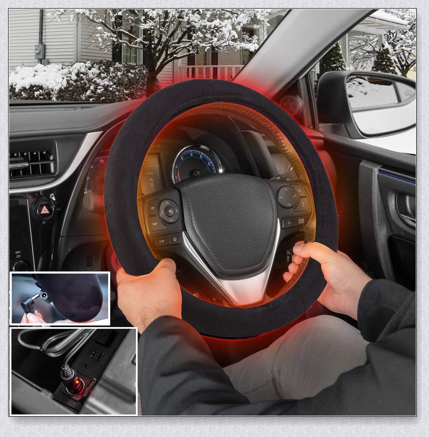 Warm and cosy heated steering wheel cover for comfortable winter driving